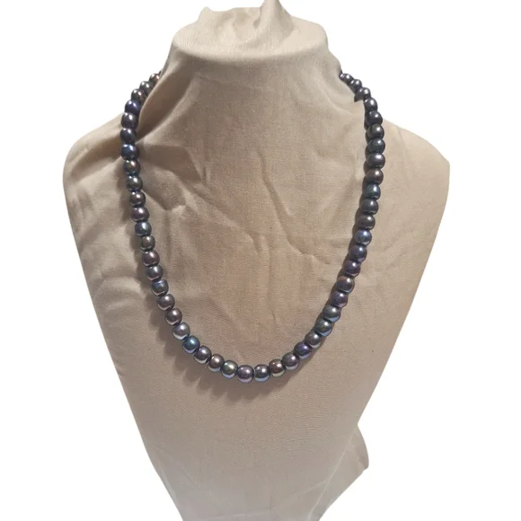 Vintage 10k Fish Hook Clasp 8mm Fresh Water Black Pearl Necklace 18" - Picture 2 of 12